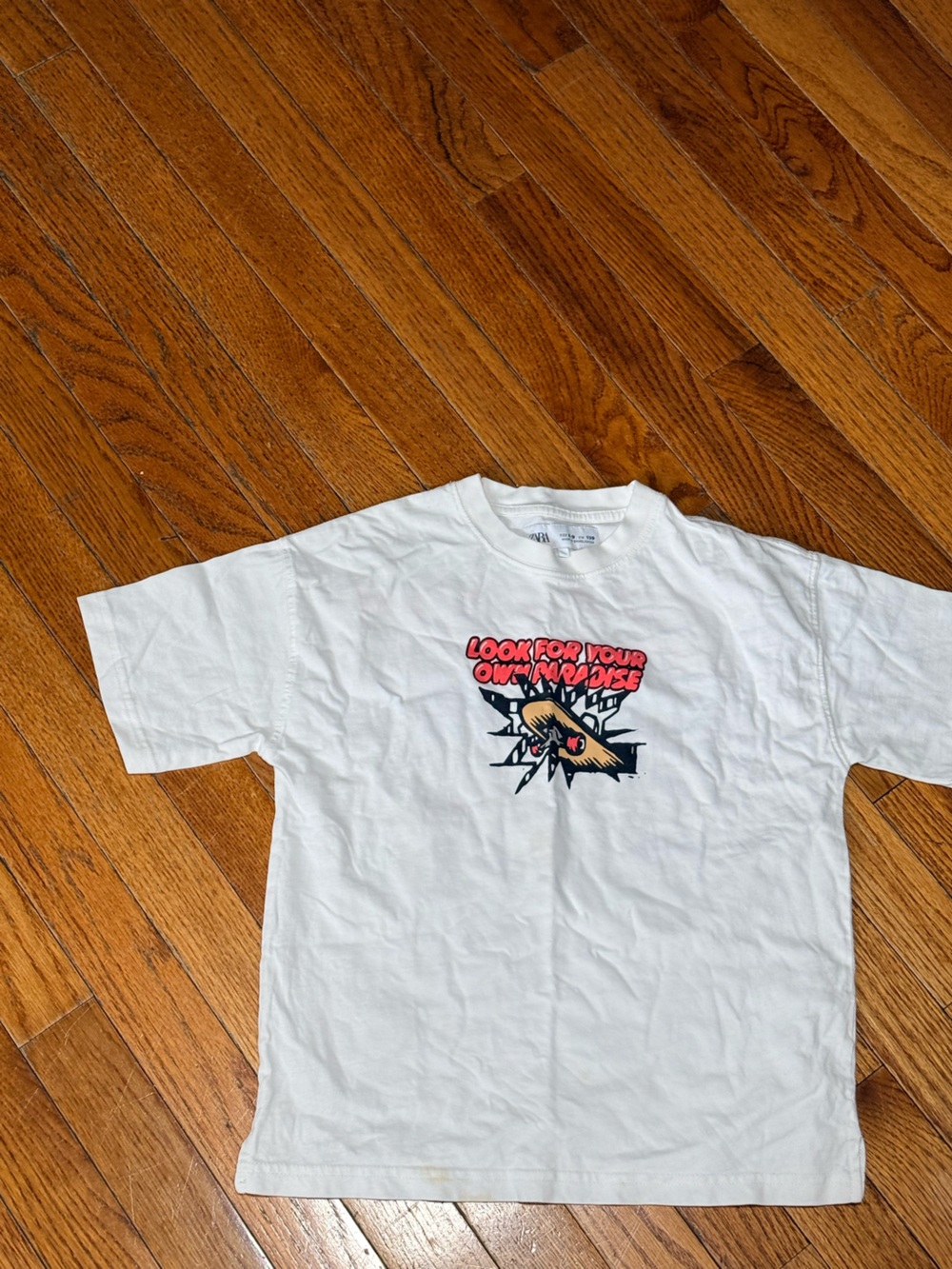 Zara White Kids Tee with Red and Black Graphic